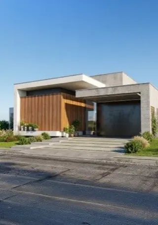 Render de residência moderna gerado com IA